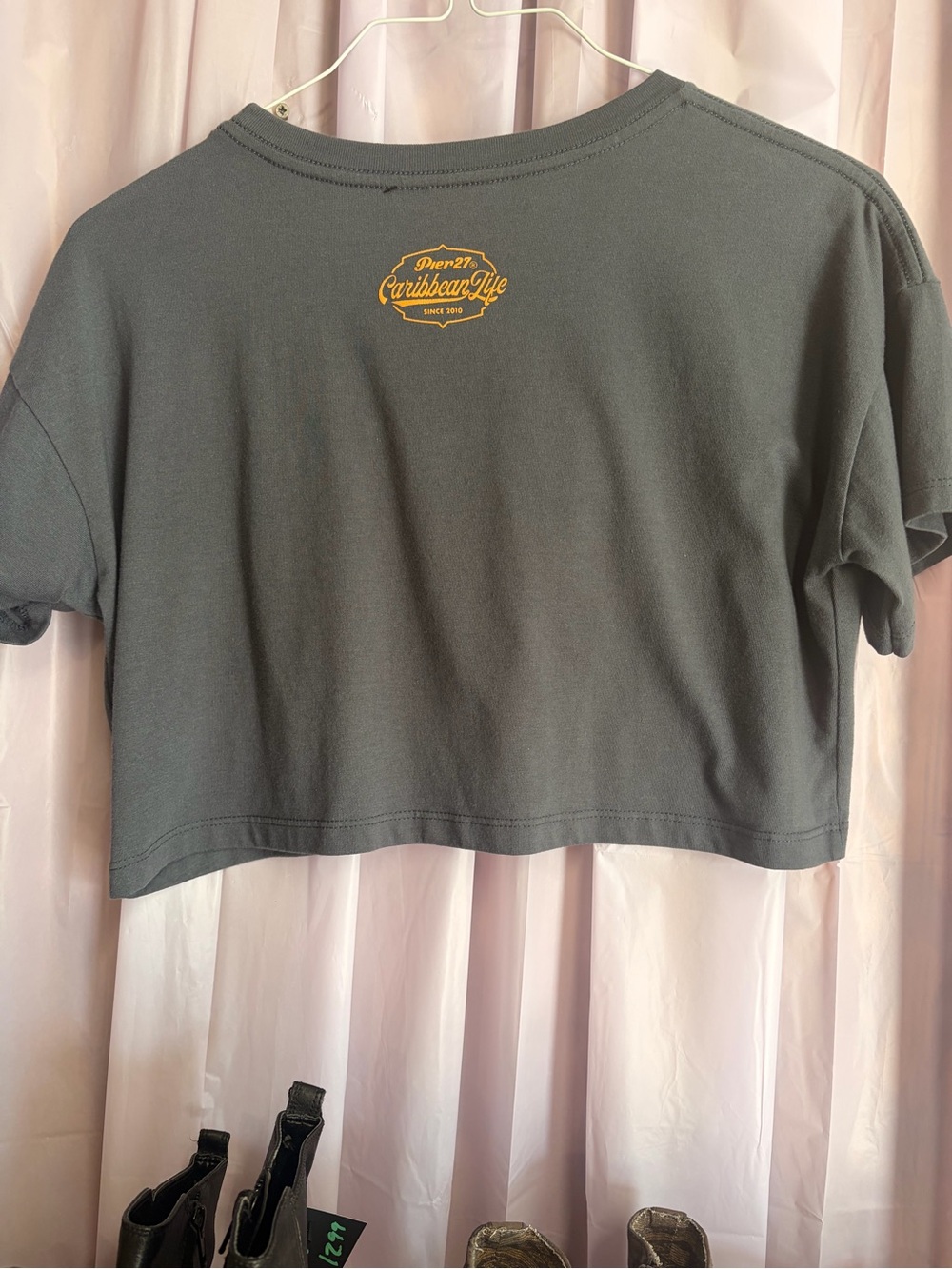 Caribbean Cropped Tee with Orange Logo - Black